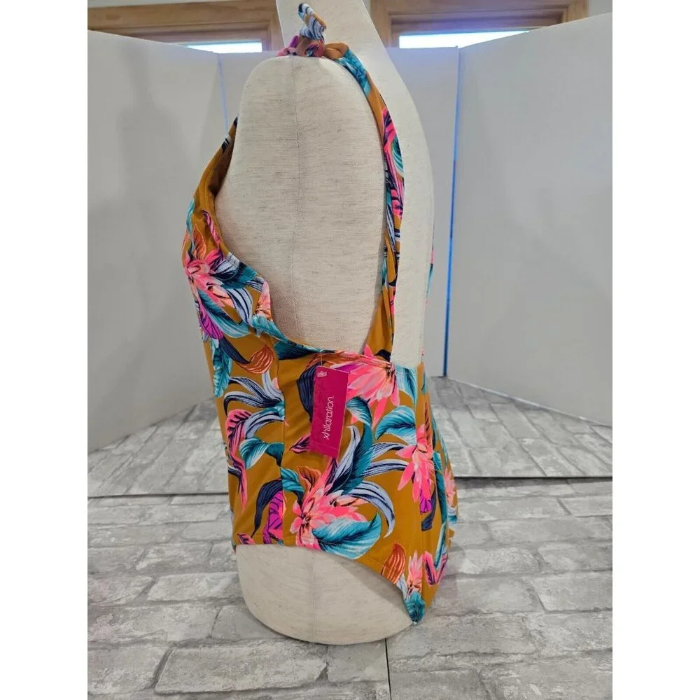 NWT Xhilaration‎ Women's Shoulder Tie Scoop Back One Piece Swimsuit XL